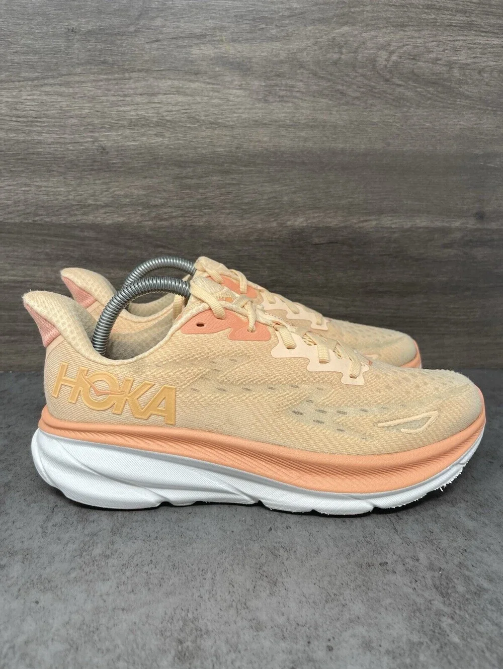 HOKA Clifton 9 Womens Size 8.5 Cantaloupe White Road Running Walking Shoes